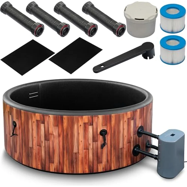 COIL COIL Whirlpool SPA Aufblasbar, Hydromassagebadewanne für 6 Personen, 175 cm, TEAK, In- & Outdoor, 138 Luftdüsen, 1500 W Heizung – Bild 7