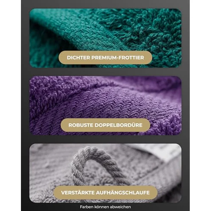 Luckytowel Handtücher Set 50x100 cm, Oeko-TEX Frottee Handtuch-Set, 100% Baumwolle, 600 g/m², flauschig & saugstark, 2er Pack Schwarz – Bild 3