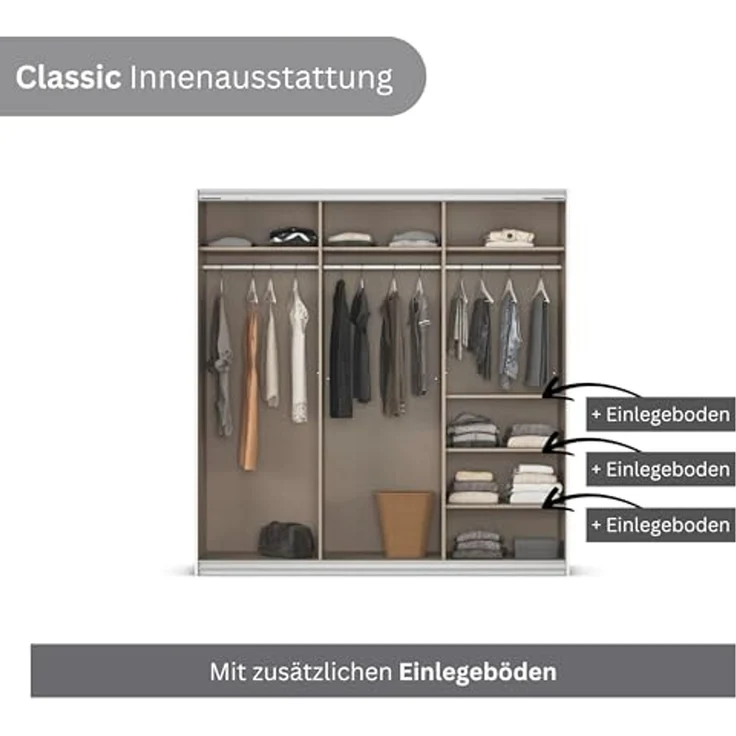 Rauch Möbel Kulmbach, Kleiderschrank mit Schwebetüren für Schlafzimmer, Kinderzimmer, Flur, 3-türig, mit Spiegel und Soft-Close-Funktion, Zubehör Premium, Farbe Beige, Breite 203 cm – Bild 7