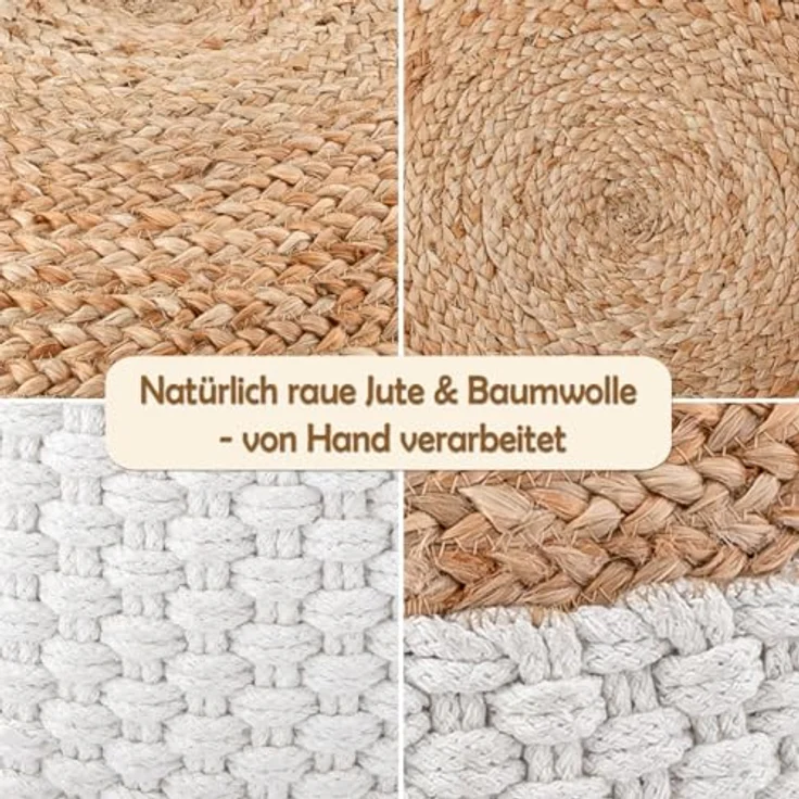 Amagohome Sitzhocker Sitzhocker Sitzpouf Jute Bodenkissen rund quadratisch Deko Hocker Fußh – Bild 5