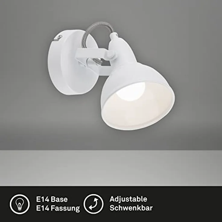 BRILONER - Wandleuchte Innen schwenkbar, Vintage, E14 Fassung, max. 40 Watt, Wandlampe innen, Wandstrahler innen, Wandlicht, Wandbeleuchtung, Schlafzimmer, Flurlampe, Wall Light, 15,6x10 cm, Weiß – Bild 2