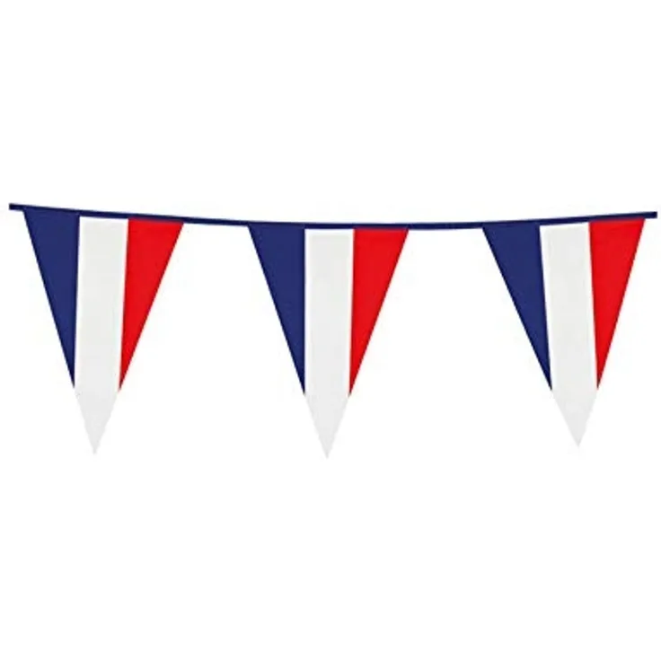 Boland 62039 - Wimpelkette Frankreich, Länge 10 Meter, Nationalflagge, Fahnenkette, Kunststoffgirlande, Hängedekoration, Karneval, Mottoparty, Weltmeisterschaft, Europameisterschaft