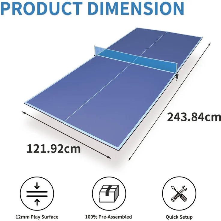 LVHOM Tischtennisplatte Auflage 243x121cm, Klappbarer Tischtennis Aufsatz ohne Untergestell, 12mm MDF Platte, Blau – Bild 7