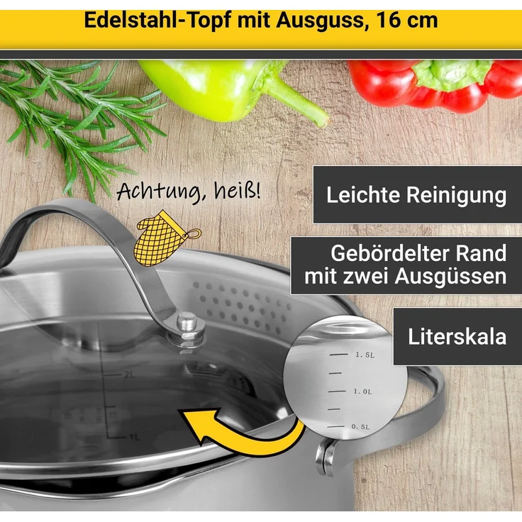 KARL KRÜGER Kochtopf mit Ausguss 1,5 Liter Ø16cm Edelstahl – Bild 3