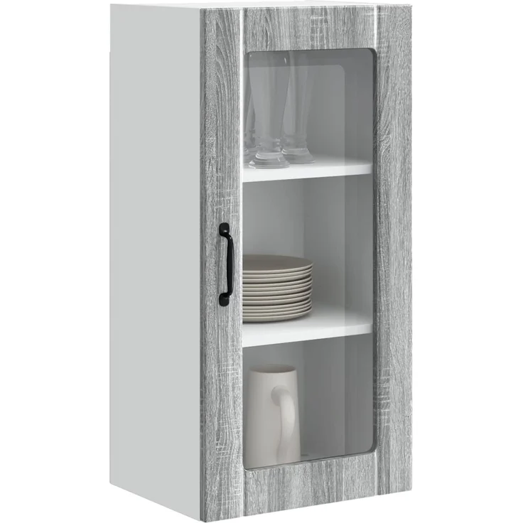 vidaXL Wandglas-Schrank PORTO Sonoma-Grau 40 x 31 x 80 cm 885347 – Bild 3