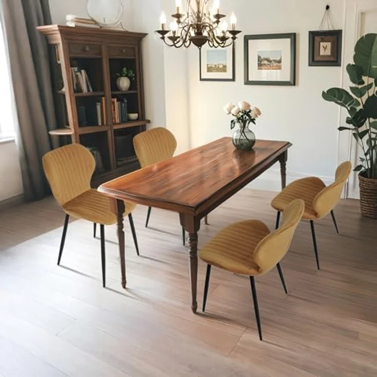 CangLong 2 Schminktischstühle, moderne Polsterstühle für Küche, Esszimmer und Wohnzimmer, Samtstühle mit schwarzen Metallbeinen, Braun – Bild 5