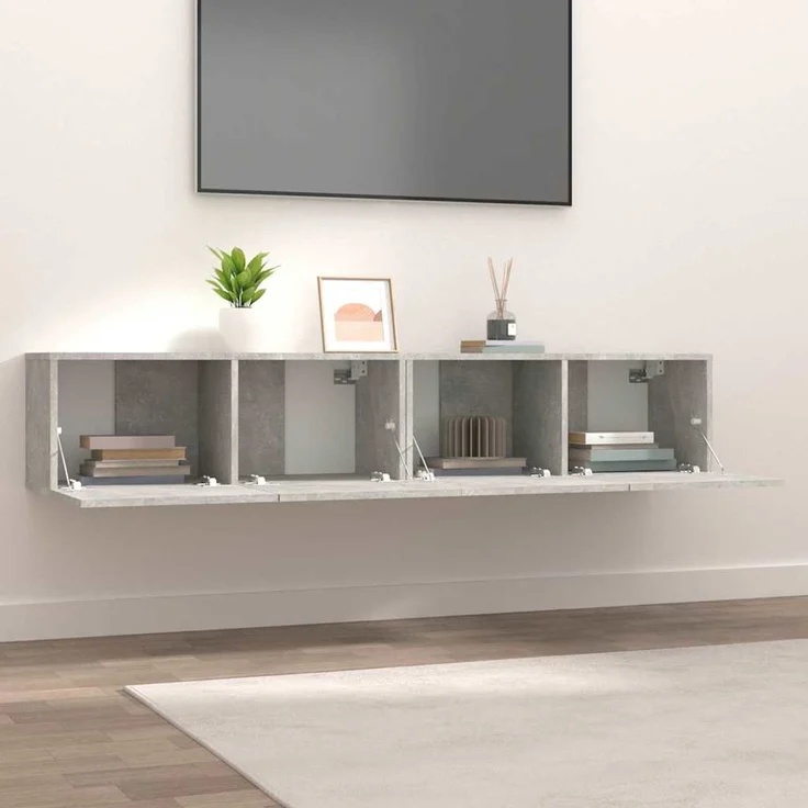 2 pcs TV-Schrank, Lowboard Betongrau 80x30x30 cm Holzwerkstoff – Bild 3