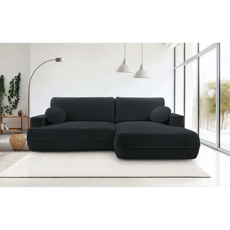 Selsey 'Fuerro' Ecksofa mit Schlaffunktion, Bettkasten, Ottomane rechts, Strukturstoff wasserabweisend, Schwarz – Bild 2