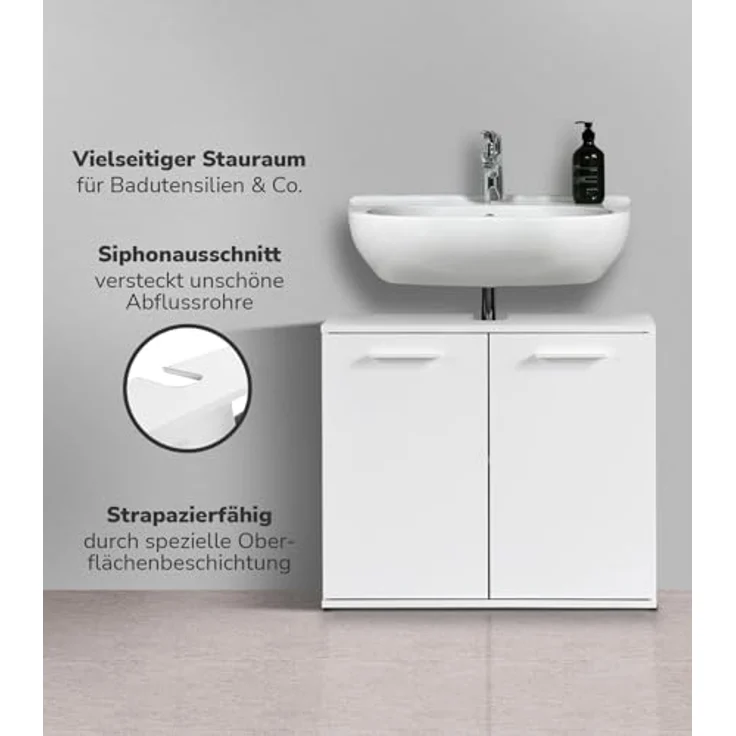 mokebo Waschbeckenunterschrank Der Waschbär (mit Einlegeboden) Waschtischunterschrank oder Badezimmerschrank in Weiß – Bild 4