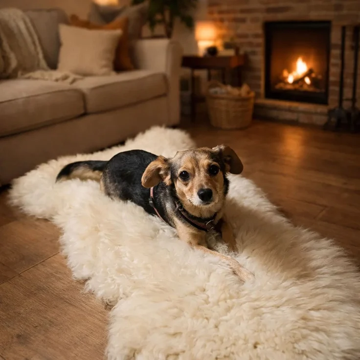 Provellus Hundebett Katzenbett Schaffell – Weich, Warm, Natur Weiß, 40-60 cm – Bild 4