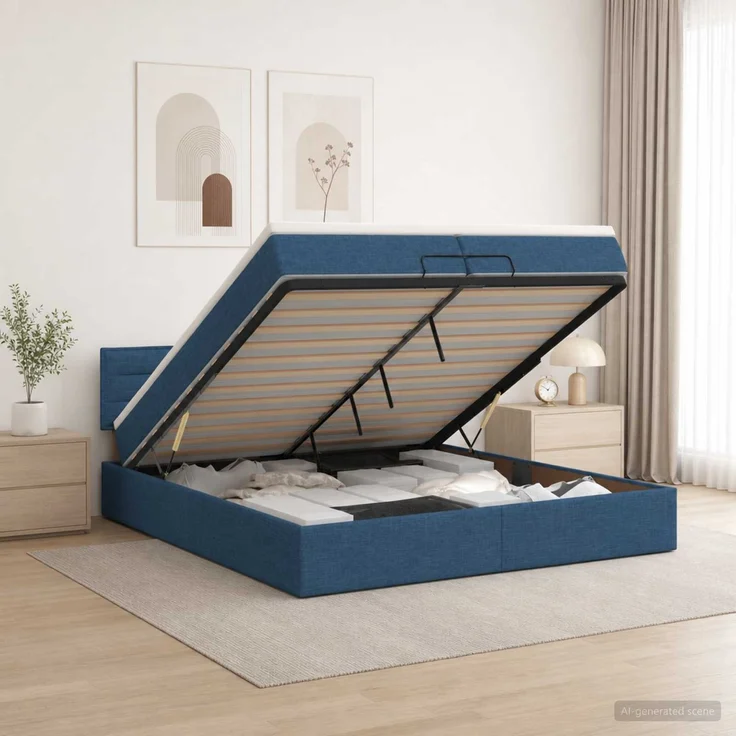 vidaXL Ottoman-Bett mit Matratze und LED Blau 200 x 200 cm Stoff 3456856 – Bild 4