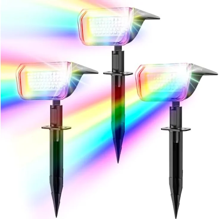 Linkind Halloween Bunte Solar Gartenleuchte für außen, RGB & Weiß 10 Modi Solar Außenlampen mit Ladeindikator & Ultra-lange Leuchtdauer, Winterfest Solarstrahler für Party, Weihnachten, 3 Stück – Bild 2