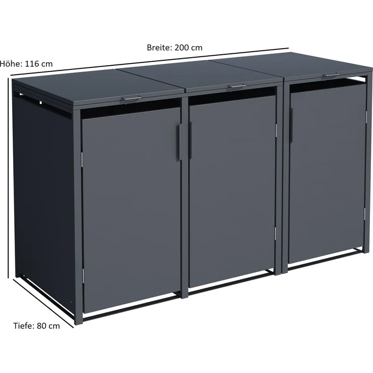 DEGAMO MÜNCHEN Mülltonnenbox 3-er, Stahl verzinkt, anthrazit, 200x80x116cm für 3x Tonnen bis 240 Liter – Bild 4