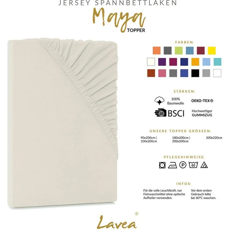 Lavea Spannbettlaken Bettlaken Maya, 180x200cm, 200x200cm, 140x200cm, 160x200cm, 100% Baumwolle Jersey, Gummizug: rundum, (2 Stück), für Matratzen, Topper, Boxspring- und Wasserbetten, weich, langlebig – Bild 3