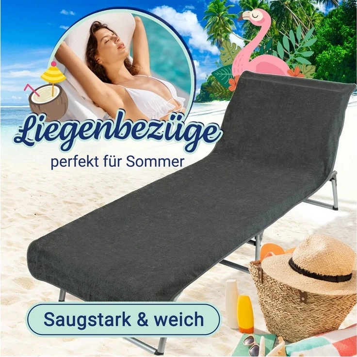 ZOLLNER Strandtuch, Mikrofaser (1-St), 75x215 cm, 100% Baumwolle, Liegenbezug für Sonnenliege, Dunkelgrau – Bild 2