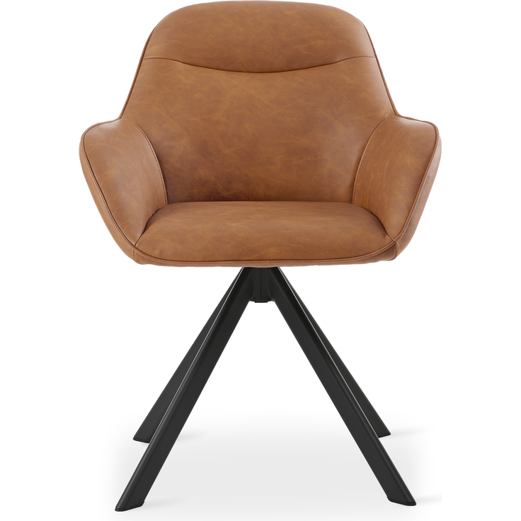 GOEURVANT 1370 Esszimmerstühle 4er-Set mit Armlehnen, 360° Drehbar, Kunstleder - Braun – Bild 2