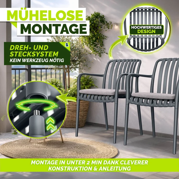 tillvex® Gartenstühle 6er Set Stapelbar Wetterfest mit Armlehne | Outdoor Stühle bis 120kg belastbar | Gartenstühle Outdoor | Terrassenstuhl Gartenmöbel Balkon Garten Terrasse – Bild 4