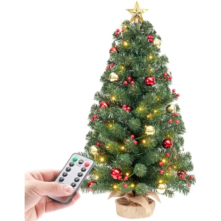 Yorbay Künstlicher Weihnachtsbaum Mini Weihnachtsbaum mit warmweiß LEDs, 8 Licht Modi, Batterie betrieben, für Weihnachten, Advent, künstlich, Geschmückt – Bild 2