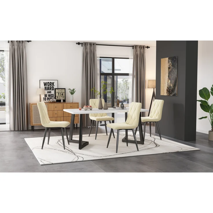 Esszimmerstuhl (4er Set) 45x40x86 cm beige Samt, Metallgestell, Fischgrätenmuster – Bild 1