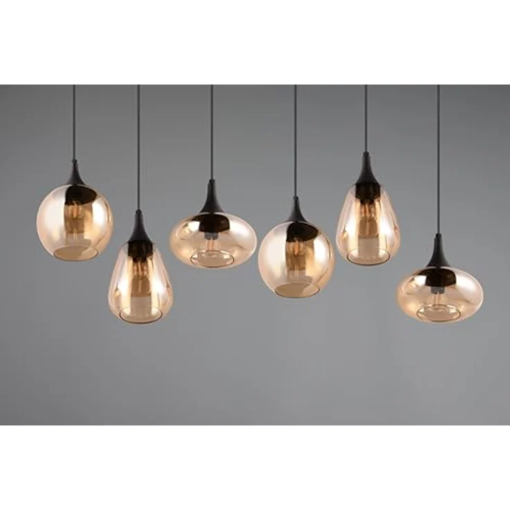 Trio Leuchten Lumina Pendelleuchte, 6-flammig, 240 W, Amber/Schwarz, E14, L x B x H: 34,5 x 93,8 x 150 cm – Bild 10
