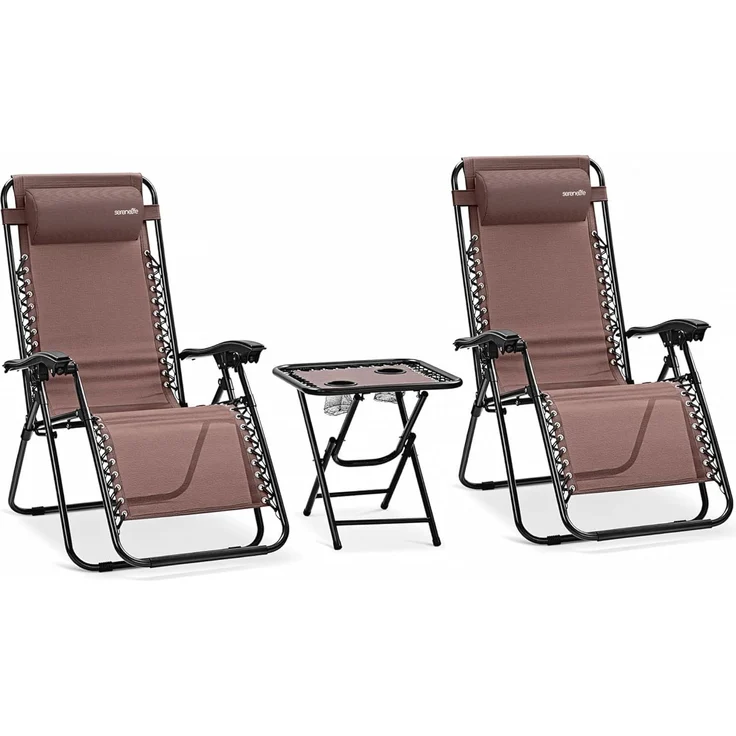 SereneLife 2er Set Gartenliege, Sonnenliege, Liegestuhl Klappbar mit Stufenlos verstellbare Positionen, Kopfstütze,Beistelltisch mit Getränkehalter, Strandliege Wetterfest Ideal fürs Relaxen, Chillen