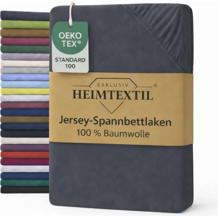 EXKLUSIV HEIMTEXTIL Jersey Spannbettlaken Premium 160 x 200 cm Anthrazit 100% Baumwolle Öko - Tex Zertifiziert Bed-Sheet Bettlaken Spannbetttuch Topper Leinentuch – Bild 1