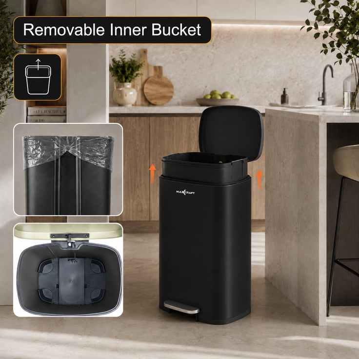 MAXCRAFT Mülleimer / Treteimer mit Soft Close Deckel - 50 Liter in Schwarz – Bild 3