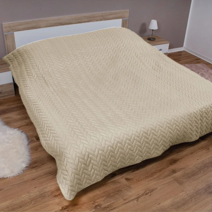Tagesdecke XL (140x210cm) mit wattierter Zwischenlage (Creme) Bettüberwurf - ÖKO-Tex 100, Sommerdecke gesteppt - Steppdecke, Wendedecke – Bild 1