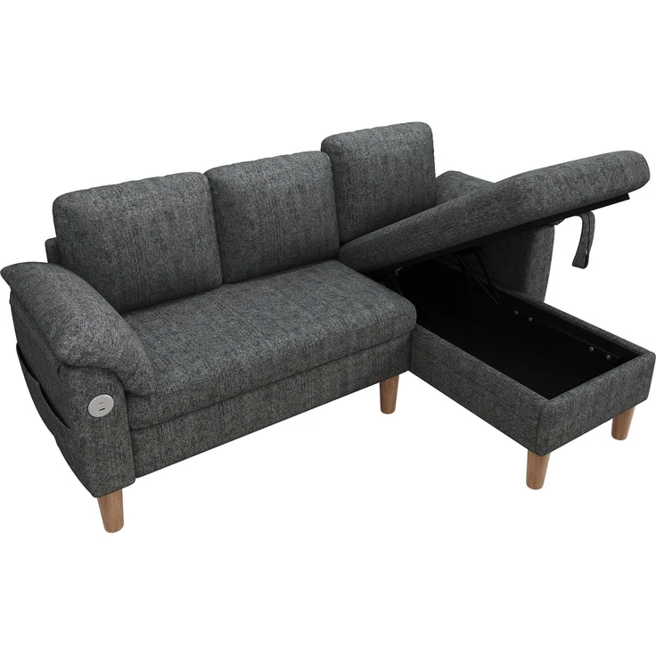 Ecksofa 181x125x88 cm in Dunkelgrau mit Stauraum-Chaiselongue und USB-Anschluss – Bild 7