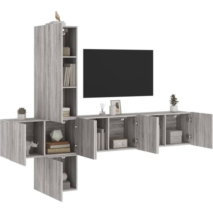 vidaXL 5-tlg. Wohnwand Grau Sonoma Holzwerkstoff 3216462 – Bild 1