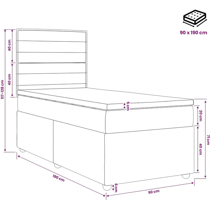vidaXL Boxspringbett mit Matratze mit Kopfteil Taupe 90 x 190 cm Stoff 3454281 – Bild 11