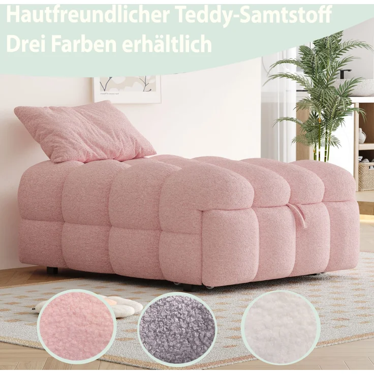 ZUBALIYA Schlafsofa, Bouclé-Bezug, Ausziehbett, Rosa – Bild 12