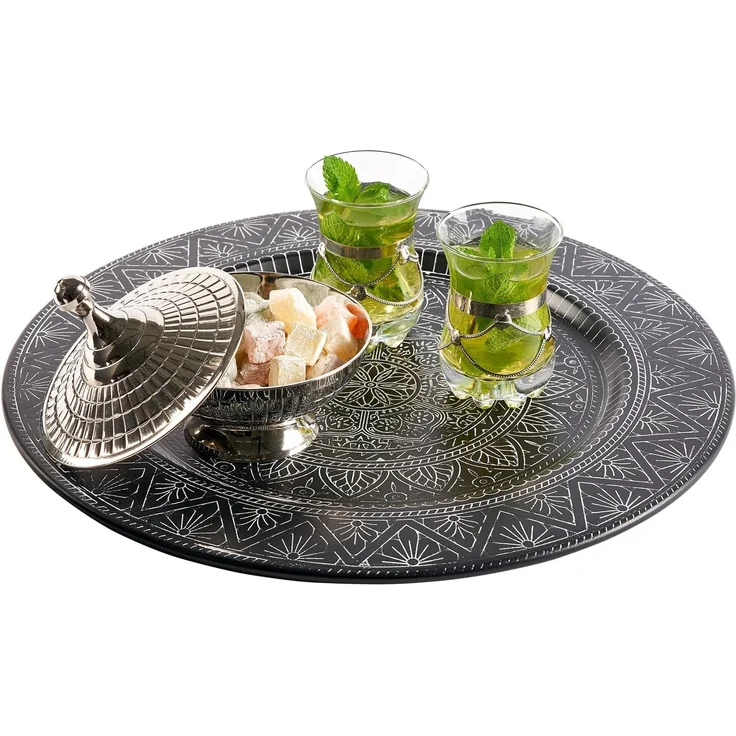 Marrakesch Orient & Mediterran Interior Dekotablett Orientalisches Orient Tablett Teetablett Manar Schwarz, Handarbeit – Bild 6