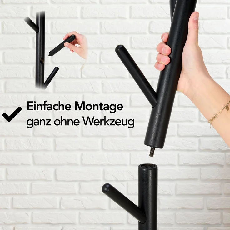 Brixy Garderobenständer - Stehgarderobe - 8 Haken - 175 cm - Garderobenständer Holz - Garderobenständer - Schwarz – Bild 2
