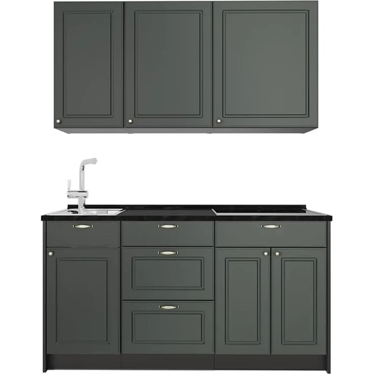 Singleküche Fame-Line Grün-Gold Landhaus/Anthrazit 150 cm ohne Arbeitsplatte Vicco – Bild 1