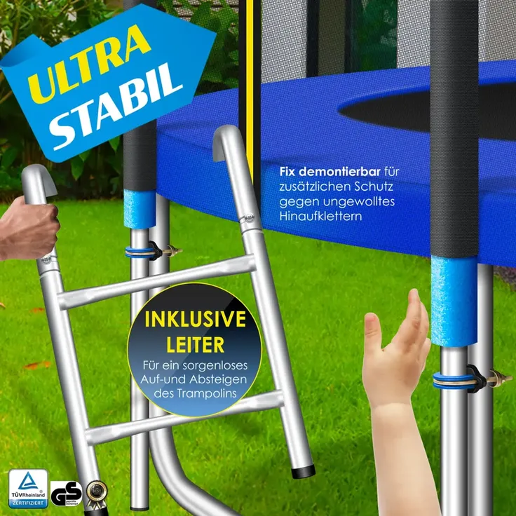 KESSER® - Trampolin | TÜV SÜD GS Zertifiziert | Komplettset mit Sicherheitsnetz, Leiter, Randabdeckung & Zubehör | Kindertrampolin Gartentrampolin Belastbarkeit 150 kg Blau, 305 cm – Bild 3