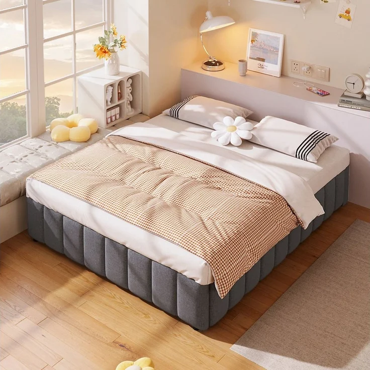 STILVORA Polsterbett Tagesbett 140×200 Stauraumbett Jugendbett mit Stauraum,ohne Kopfteil (Polsterbett,mit hydraulischer Lagerung – Minimalistisches Design ohne Kopfteil, umweltfreundliches Leinen & MDF, praktischer Stauraum für Schlafzimmer & Jugendzi... – Bild 5