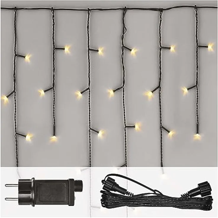 EMOS Connect System Basis Set Standard, 2,5m Eisregen Weihnachtslichterkette + 5m Verbindungskabel + Netzteil mit Timer, 100 LEDs, IP44 für Innen und Außen, Warmweiße Lichtfarbe, 6/18h Leuchtmodus – Bild 2