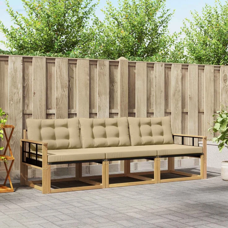 vidaXL Outdoor-Sofagarnitur 3 stk. Weiß und Beige 3388379 – Bild 1