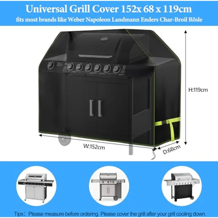 Grill Abdeckhaube, VDISRR Wetterfest Grillabdeckung, 420D Oxford Gasgrill Abdeckplane, Wasserdicht Grillschutzhülle, 152 x 68 x 119 cm, Reißfest, UV, Schutz Grill vor Verblassen, Rost und Schimmel – Bild 3