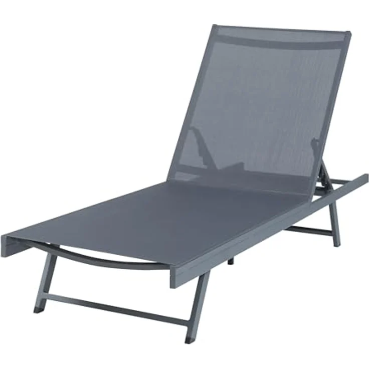 casa.pro Sonnenliege ‘Baragiano’, 5-stufig verstellbar, max. 150 kg, Aluminiumgestell, 197 x 64 x 30 cm, dunkelgrau – Bild 3