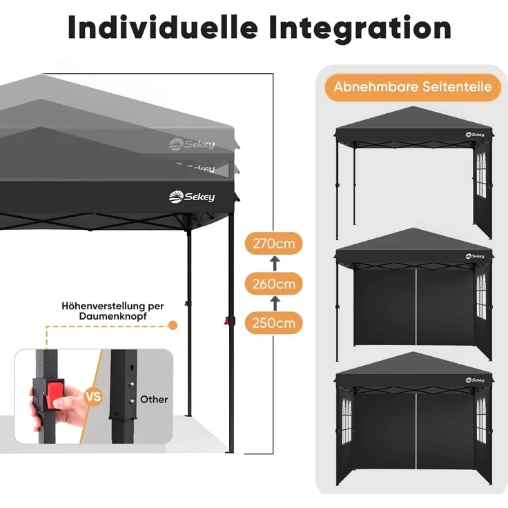 Pop Up Pavillon 3x3m mit 4 Seitenteilen, Wasserdicht Stabil Winterfest, Faltbar, Schwarz – Bild 7