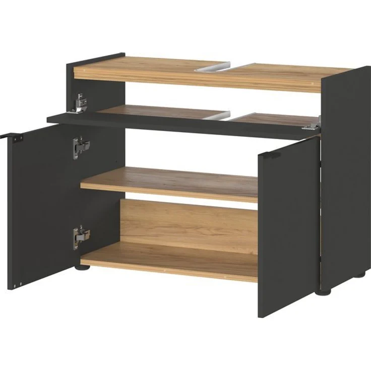 Germania Waschbeckenunterschrank 4497-549 GW-Forano, in Graphit/Navarra-Eiche-Nb, mit Siphonausschnitt, 80 x 60 x 34 cm (BxHxT) – Bild 4