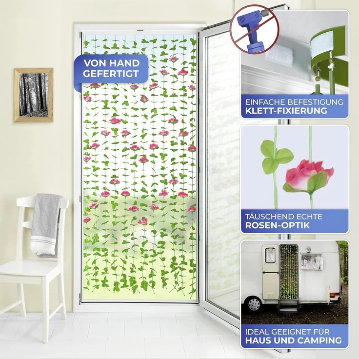 Maximex Türvorhang Rosen, Klettband (1 St), halbtransparent, Blättervorhang für Balkon und Terrasse, Insekten- und Sichtschutz – Bild 4