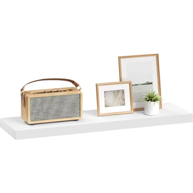 eSituro Wandregal, schwebendes Regal für Wandmontage, Schweberegal Hängeregal Wandbrett im Wohnzimmer Schlafzimmer Küche Badezimmer, weiß modern, MDF, 80 x 3,8 x 22,9 cm – Bild 2
