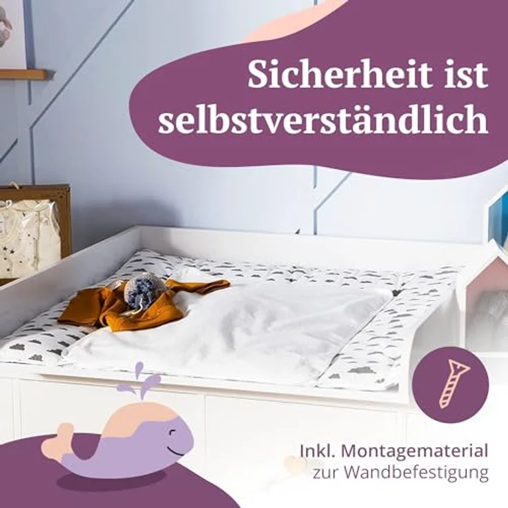 Puckdaddy Wickelaufsatz Levi 160x11x80 cm aus Holz in Weiß für IKEA Hemnes Kommoden – Bild 6