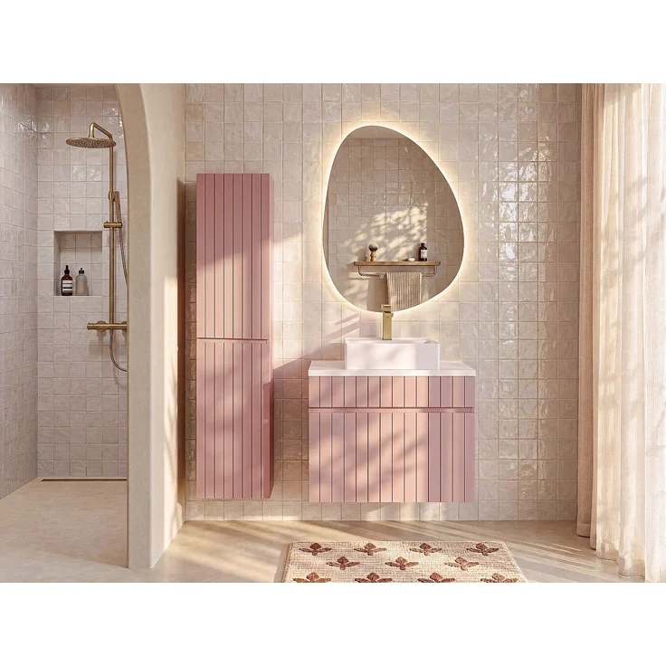 Vente-unique - Waschbeckenunterschrank hängend mit Ablagen & Aufsatzwaschbecken - Streifenoptik - Rosa - 60 cm - SATARA – Bild 2