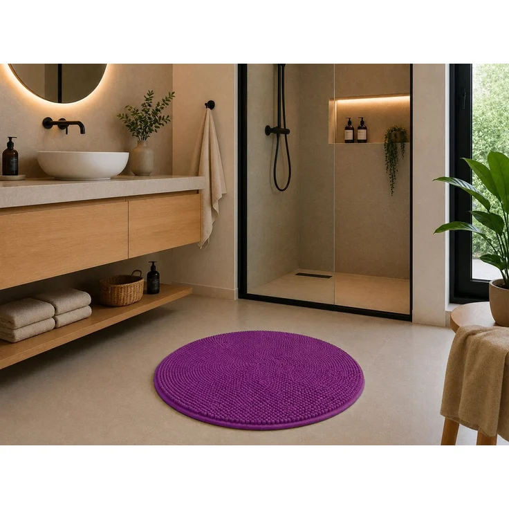 heimtexland Badematte Badvorleger Chenille Badteppich Duschvorleger, rutschhemmend beschichtet, Fußbodenheizung geeignet, schnell trocknend, strapazierfähig, fußbodenheizungsgeeignet, rutschfest, saugstark, Polyester, rund, Rund 60 cm, Hochflor, super ... – Bild 2