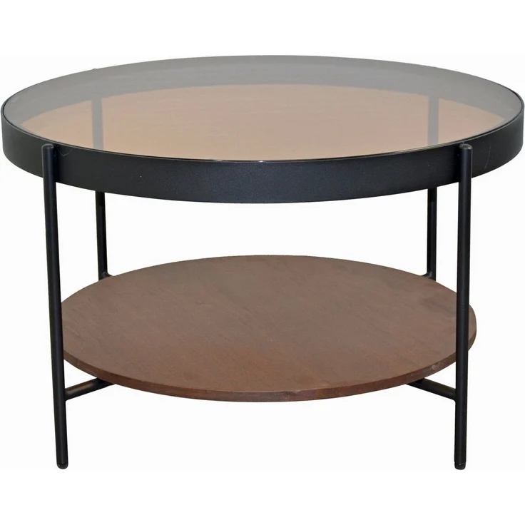Moderner Couchtisch rund mit Glasplatte getönt & Ablage in Eiche-Optik – Bild 3
