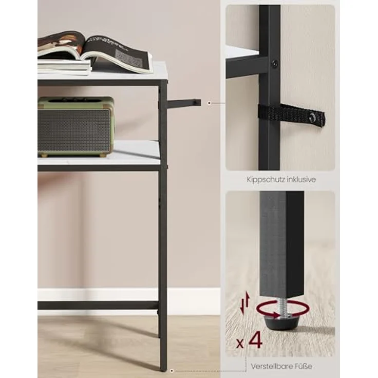 VASAGLE Konsolentisch, schmaler Sofatisch mit 2 Ablagen, 20 x 120 x 80 cm, Flurtisch, 2 Ebenen, für Flur, Wohnzimmer, Schlafzimmer, marmorweiß-tintenschwarz LNT133W59 – Bild 6